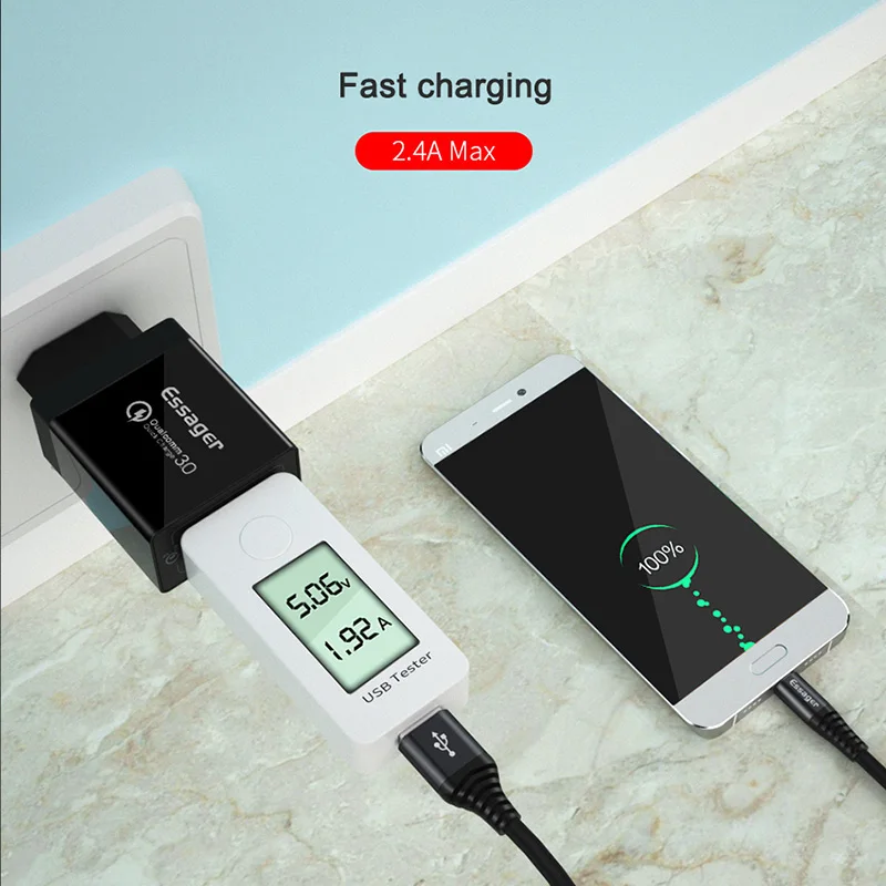 Essager 2.4A مايكرو USB كابل بيانات الشحن السريع شاحن ل Xiaomi Redmi سامسونج الروبوت سلك Microusb السلكية الحبل الهاتف المحمول الكابلات
