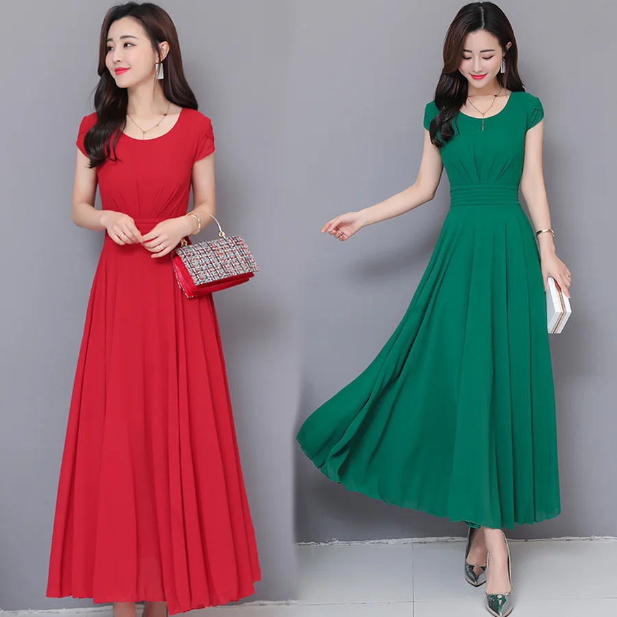 

Summer New Vintage 4XL Plus Size Beach Maxi Sundress 2019 Elegant Solid Chiffon Boho Midi Dresses Women Bodycon Party Vestidos