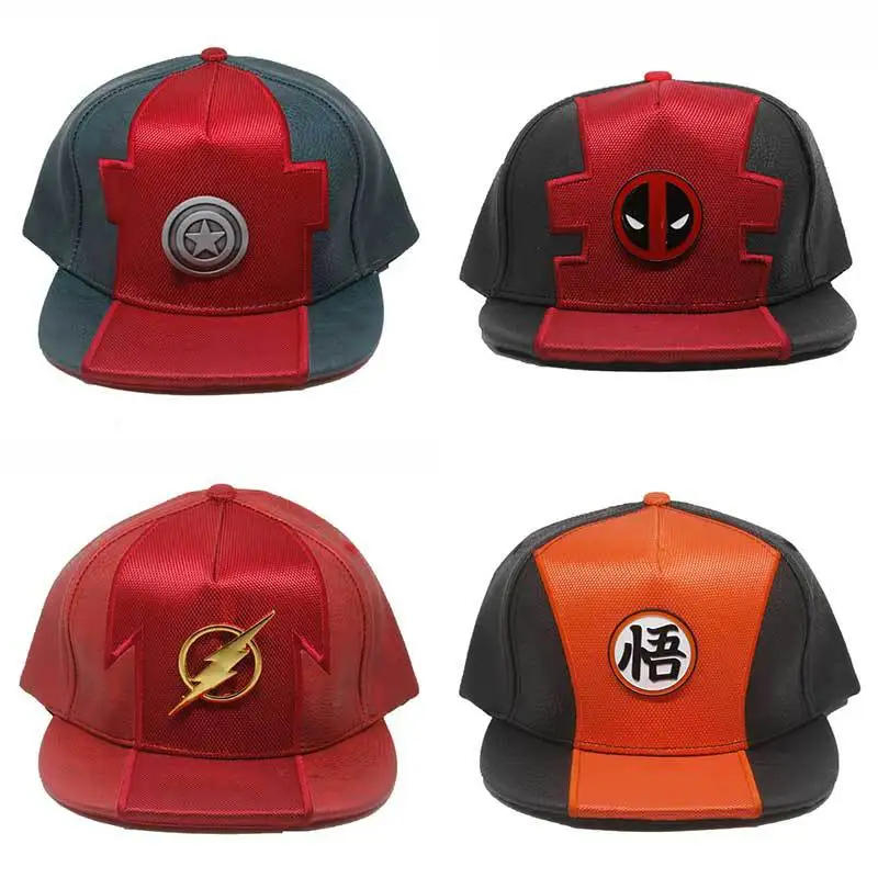 

Comics Avengers Caps Death Pool Captain America Flash Dragon Ball Z Metal Logo Hat Men Women Baseball Hip Hop Cap Cosplay Caps