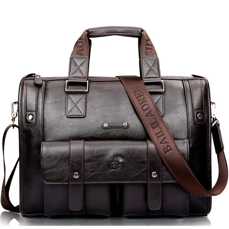 

Prettyzys Men Leather Black Briefcase Business Handbag Messenger Bags Male Vintage Shoulder Bag Men's Large Laptop Travel Bags