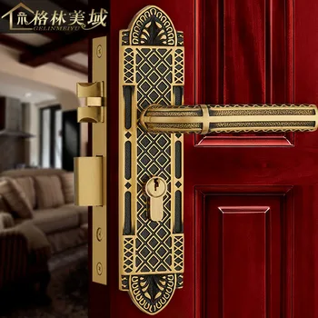 

Full copper door lock European style indoor copper door lock American bedroom handle black bronze