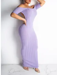 2019 Новые однотонные Цвет спинки тонкий элегантный сексуальное платье оболочка шеи с плеча короткий рукав платье длинное платье SJ1981Y