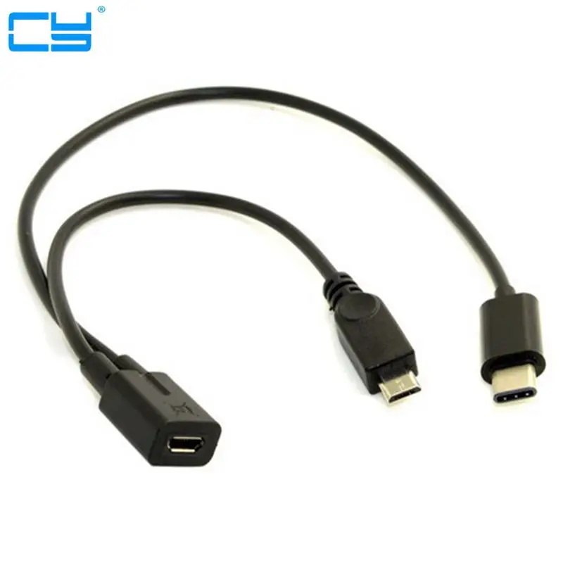 Micro USB Female to USB 3.1 USB C Type C & Micro USB Male Splitter