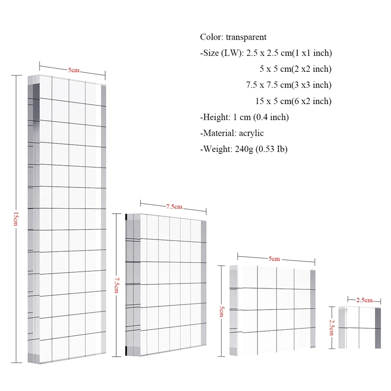 5 упаковок, прозрачный штамп высокой прозрачности, акриловый блок для рукоделия, изготовление прямоугольных размеров с сеточными линиями, Детские канцелярские принадлежности