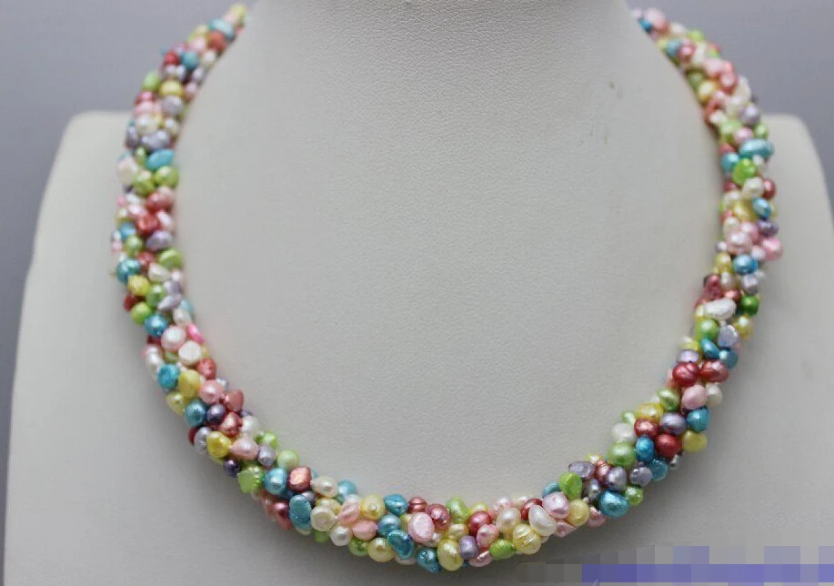 

0747 5 strands Multi-color freshwater pearl Necklace