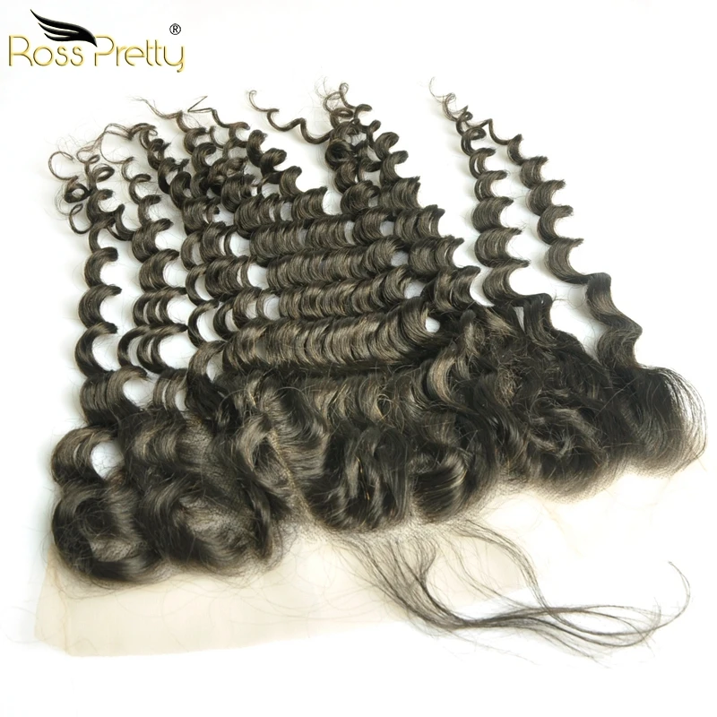 Ross Pretty Remy Brazilian Hair Pre Plucked Lace Frontal Deep Wave Ear to Ear 13x4 lace front natural human hair product