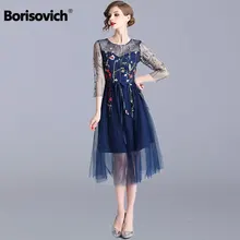 Borisovich, женские элегантные платья для вечеринок, новинка, Весенняя мода, роскошная Цветочная вышивка, ТРАПЕЦИЕВИДНОЕ женское повседневное длинное платье N871