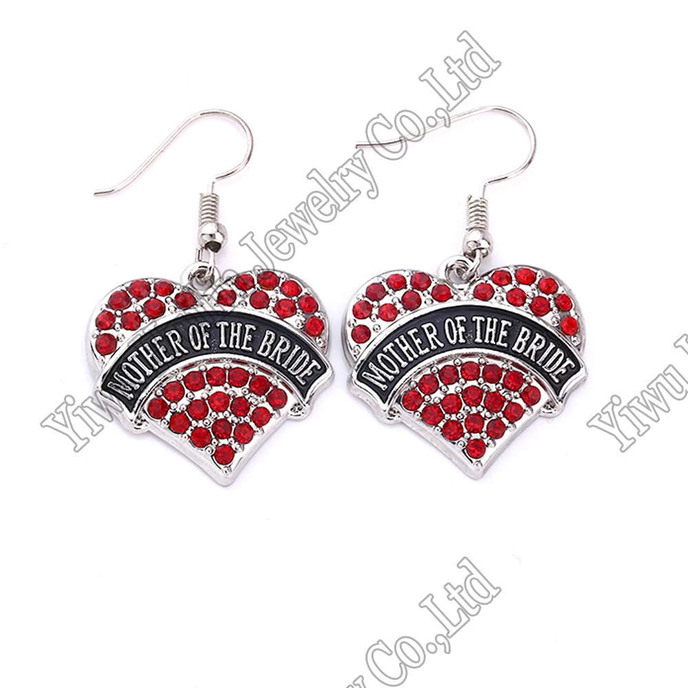 

Hot Selling fashion rhodium plated earring with sparkling crystals MOTHER OF THE BRIDE heart pendant New Arrival