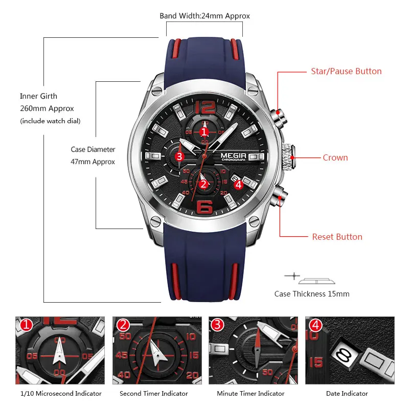 Топ люксовый бренд MEGIR мужские модные хронографы аналоговые кварцевые часы военный силиконовый ремешок водонепроницаемые часы Relogio Masculino
