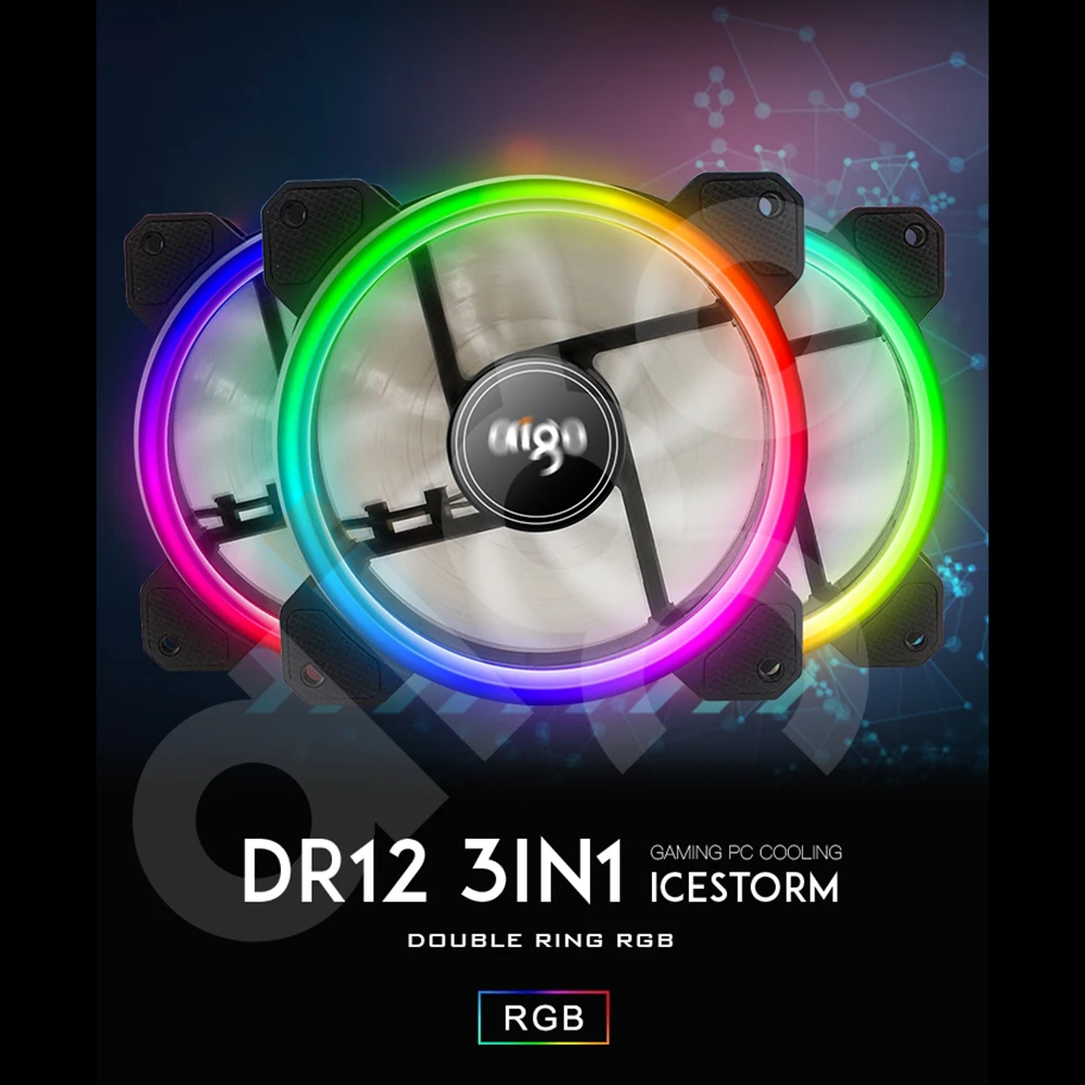 Aigo DR12 3 упак. Кулер для процессора RGB 120 мм куллер с IR пультом корпуса Вентилятор