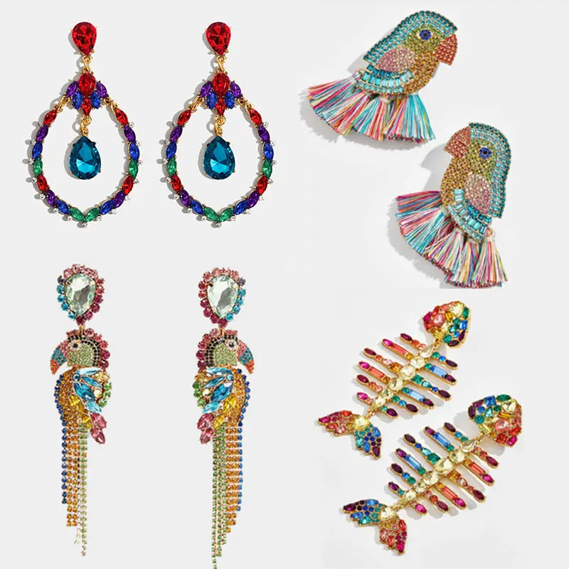 

Flatfoosie Luxury Boho Glass Birds Fringe Drop Earrings for Women Unique Wedding Jewelry Brand Design Crystal Statement Earring