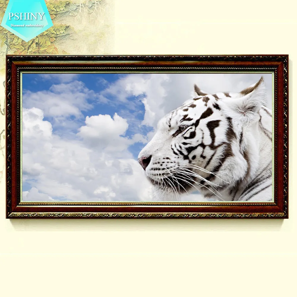 Pshiny 5d Diy Berlian Lukisan Cross Stitch Harimau Putih Gambar