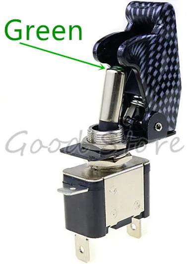 LED green Carbon cap Авто автомобиль Лодка Грузовик с подсветкой светодиодный тумблер с безопасности самолета Флип-крышка охранника Красный Синий Зеленый Желтый Белый 12V20A - Цвет: LED green Carbon cap