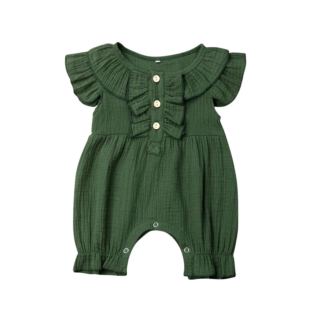 Summer Infant Baby Boys&Girls Fly Sleeve Ruffles Solid Romper Jumpsuit Clothes bebek tulum baby jumpsuit linen baby clothes