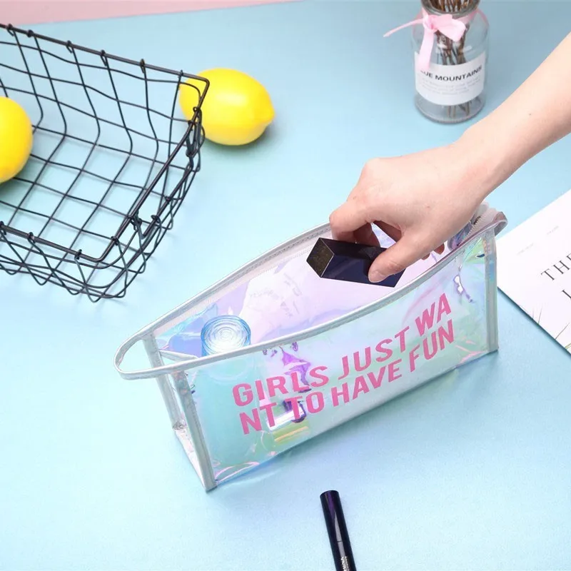 Fashion Makeup Bag Organizer Zipper Small Toilet Bag For Women Mini Holographic Makeup Pouch Pvc Transparent Cosmetic Bag Travel