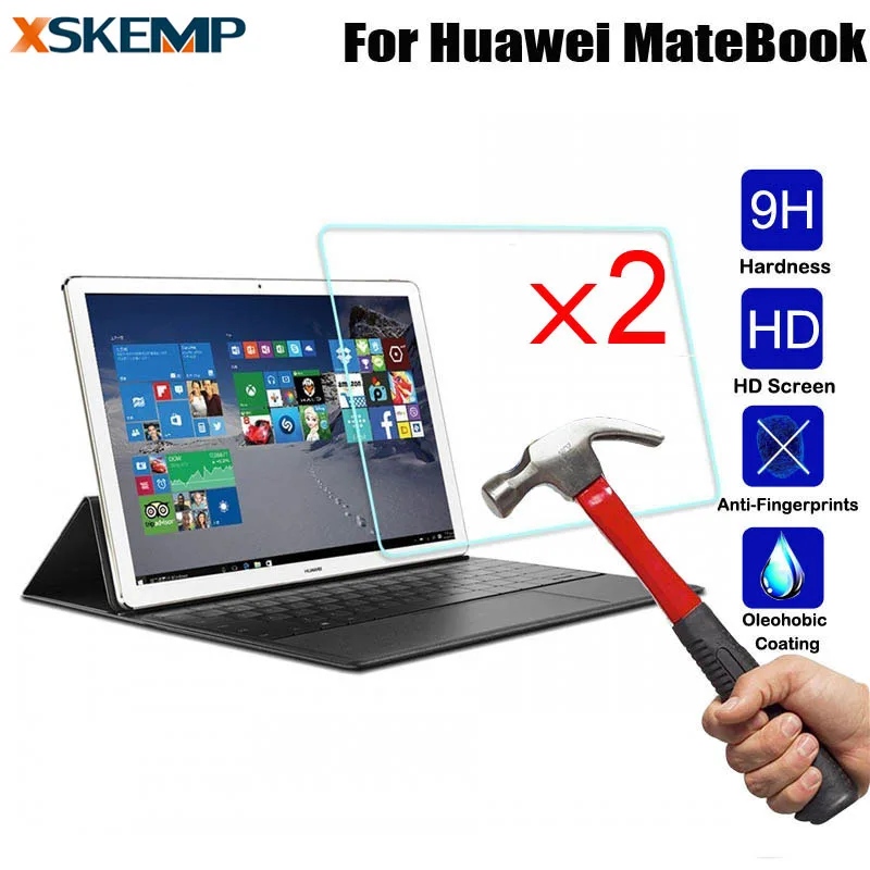

XSKEMP 2PCS/Lot 9H Hardness Tablet Tempered Glass Film For Huawei MateBook HZ-W09 Anti-fingerprint Screen Protector Cover Shield