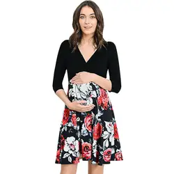 Женское платье для беременных с коротким рукавом, v-образным вырезом, цветочным принтом, цветочным принтом, в стиле пэчворк, мини-платье