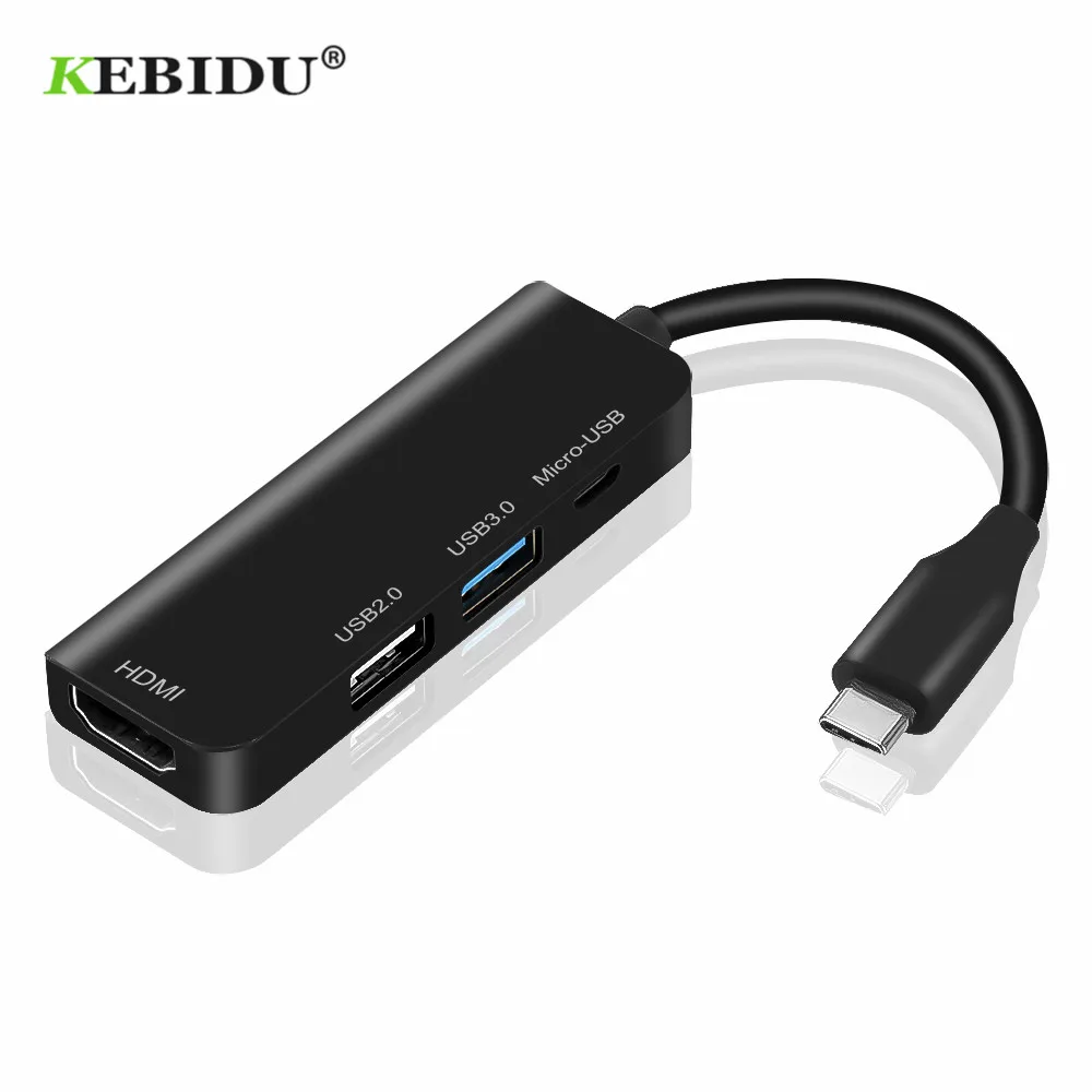 KEBIDU USB C a HDMI Micro USB 3,0 de 2,0 4 Puerto del adaptador del divisor del teclado para impresora dura del teléfono disco altavoz ratón