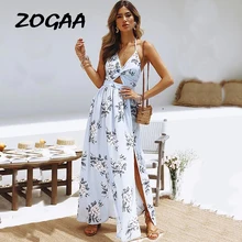 ZOGAA Spaghetti Strap Bohemia Print Dress Women Summer New Chiffon Slit Sexy Beach Long Dress Backless Midriff-baring Dress ZOGAA Spaghetti Strap Bohemia Print Dress Women Summer New Chiffon Slit Sexy Beach Long Dress Backless Midriff-baring Dress