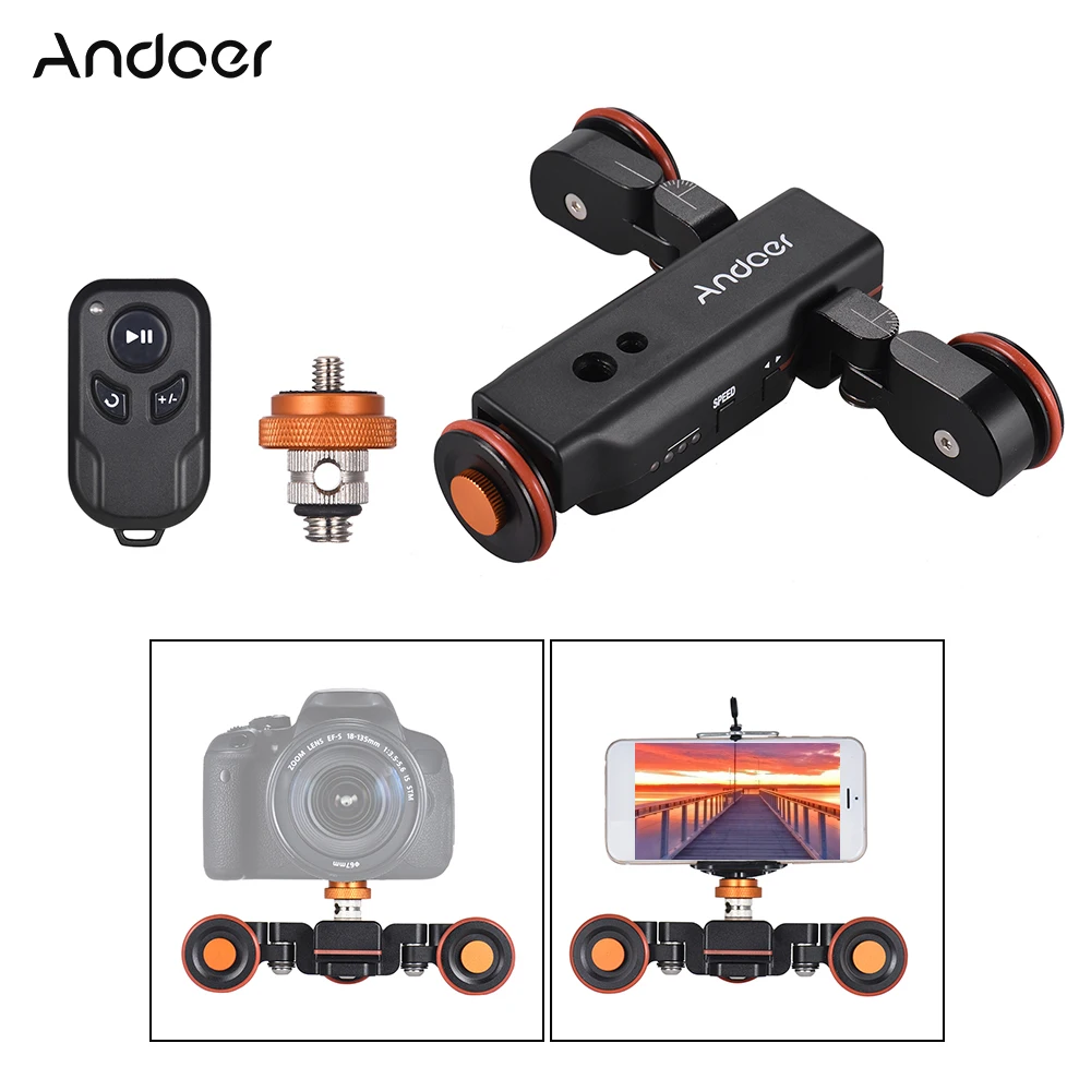 Andoer L4 PRO моторизованная видеокамера Долли электрическая дорожка слайдер беспроводной пульт дистанционного управления для Canon Nikon sony DSLR камера телефон - Цвет: Черный