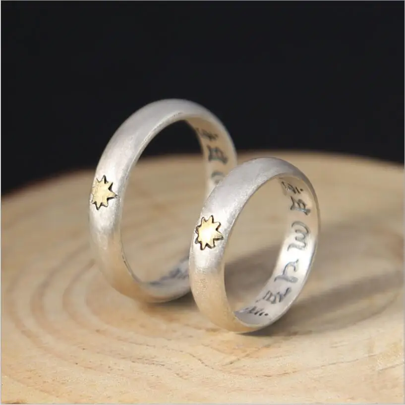 

Men Women Couple Ring 100% Real 925 sterling silver Jewelry Ethnic Buddha Heart Sutra Letter Ring 2018 Arrival Jewelry FR50