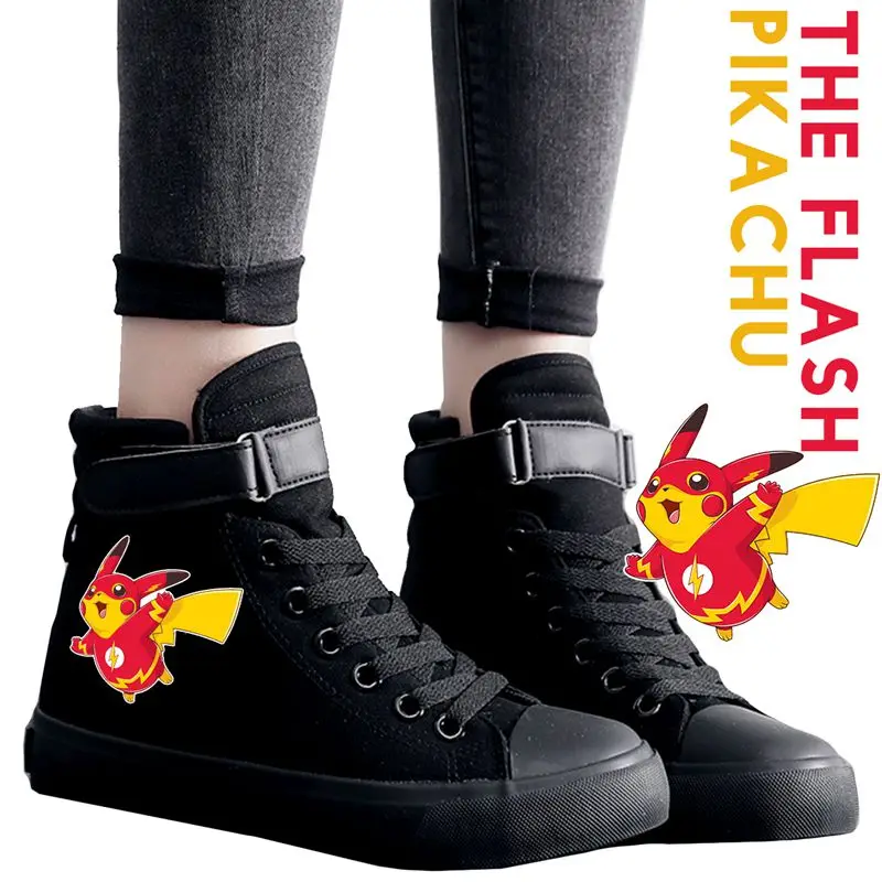 

Film Anime Deadpool The Flash Pikachu Illustration High Heel Double-Layer Canvas Women Sneakers Lady Casual Shoes A19516