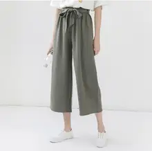 Self Belted Box Pleated Pant Women Elegant Loose Long Pants 2019 Fall Ginger High Waist Wide Leg Pants self belted skirt palazzo pants