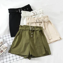 Летний Повседневное Высокая талия Шорты Для женщин Мода пояса свободные широкие ноги Шорты Кнопка Тонкий спортивных Шорты женский Mw576
