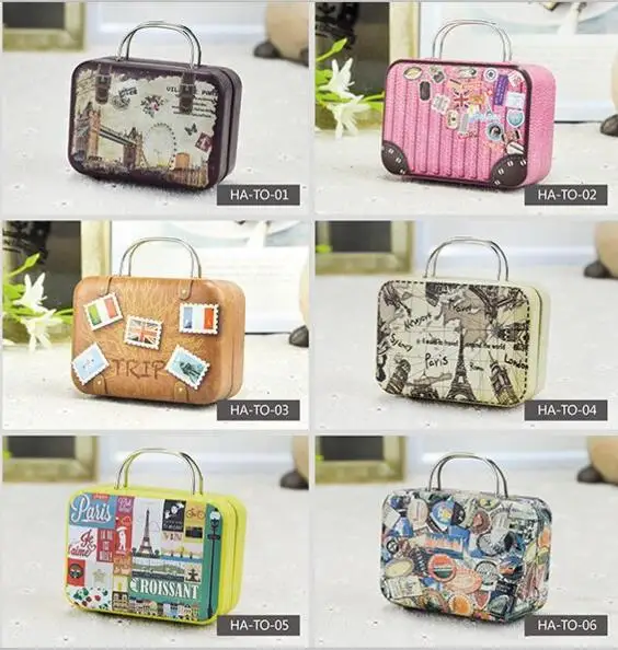 

60PCS/LOT 75*35*55mm Creative party Rectangle handbag shaped favor tin box