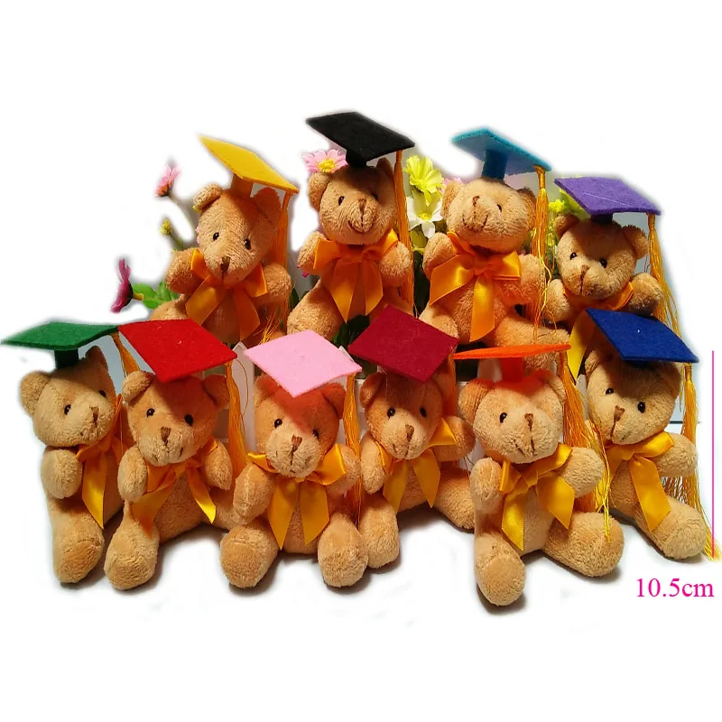 

30pcs/Lot 10.5cm Graduation Teddy Bear Tactic Bear Doll, Cartoon Plush Stuffed Toy Doctor/Students Gifts,10 colors cap to choose