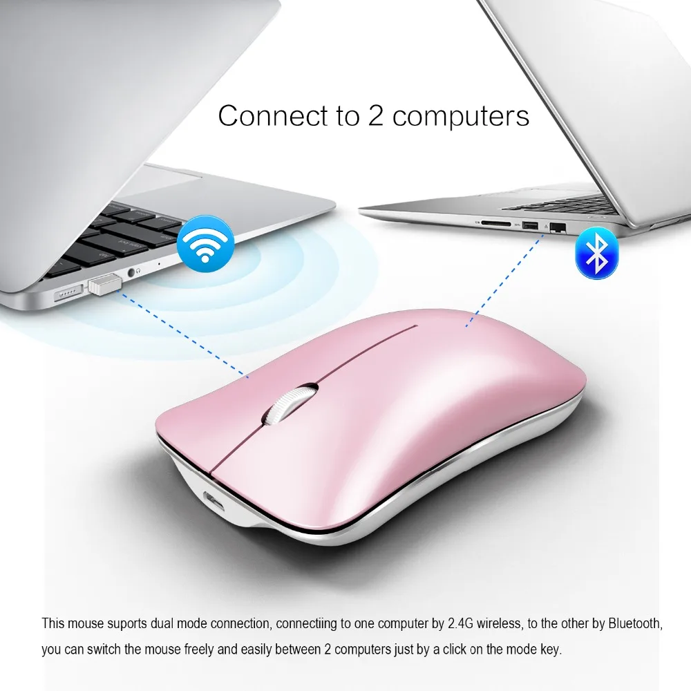 Розовая Беспроводная Bluetooth 3,0 мышь для девочек+ 2,4 ГГц 1600 dpi беспроводная мышь бесшумный щелчок USB перезаряжаемая мышь 3,7 в 8 мА Энергосбережение