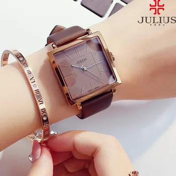 

2018 JULIUS Quartz Brand Lady Watches Women Luxury Rose Gold Antique Square Leather Dress Wrist watch Relogio Feminino Montre