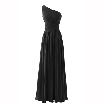 

New Arabic Sexy One Shoulder Bridesmaid Dresses 2018 Black Chiffon Pleats Long Party Dress Formal Simple Cheap Prom Gowns