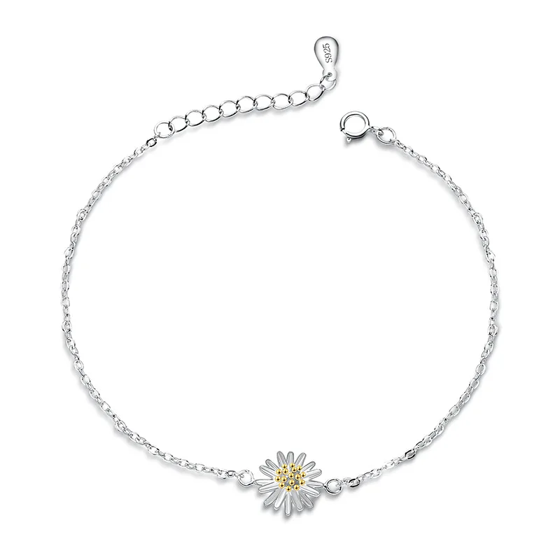 Fashion 925 Sterling Silver Daisy Charm Bracelet For Women Gift Elegant Chrysanthemum Bracelets
