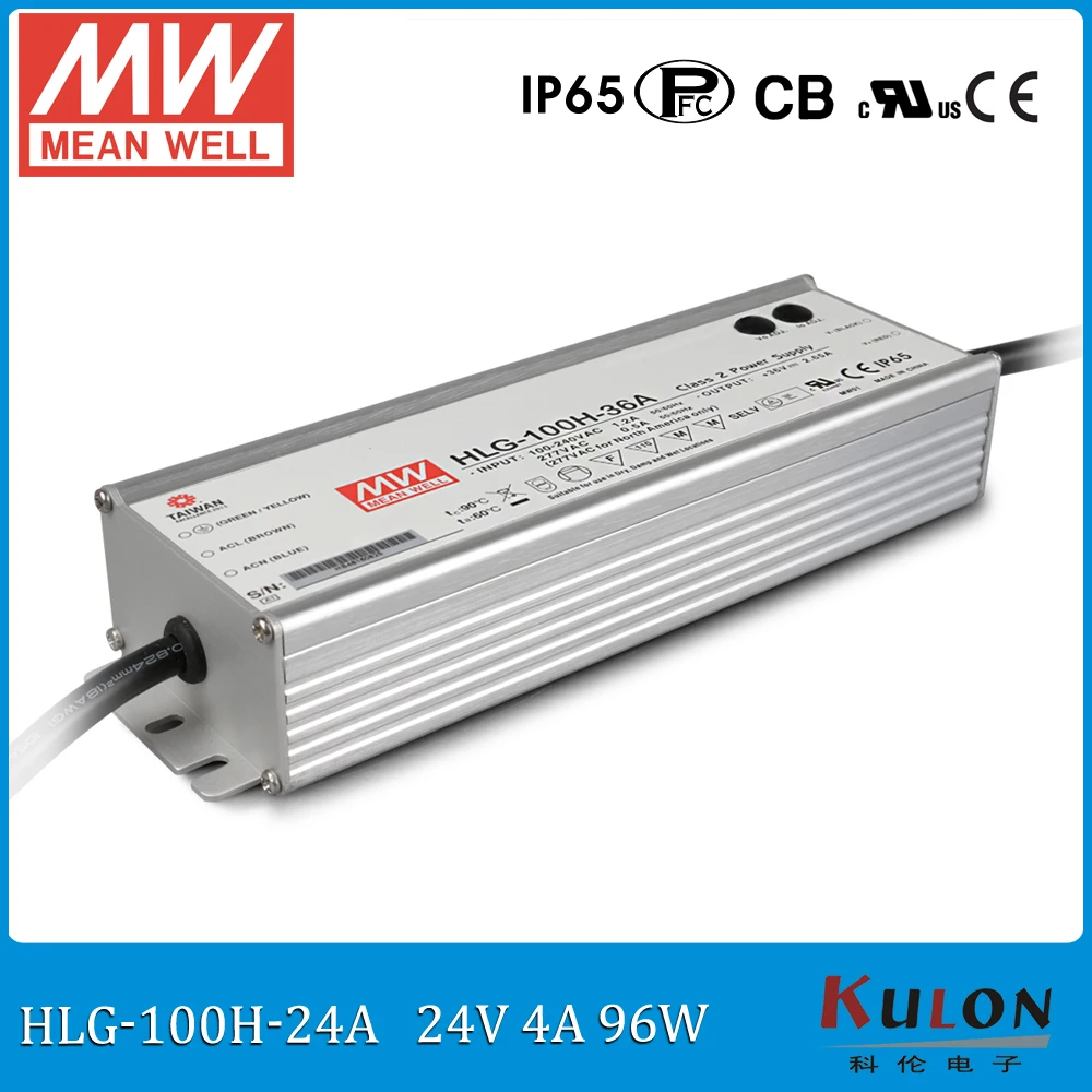 

Original MEAN WELL HLG-100H-24A 96W 24V 4A IP65 Waterproof meanwell LED Power Supply adjustable led driver with PFC function