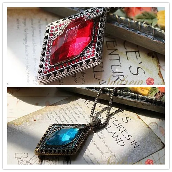 

Women's Retro Vintage Precious Stone Necklace Long Sweater Chain Pendant 4ND91