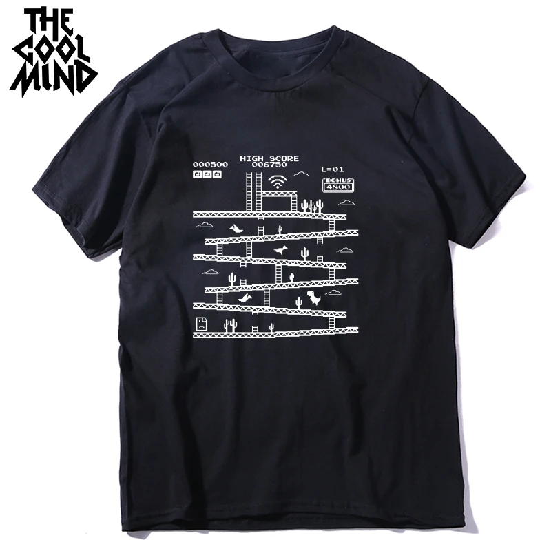 

THE COOLMIND 100% cotton cool dino game print men T shirt casual summer loose men tshirt o-neck male tshirt tops tee shirts
