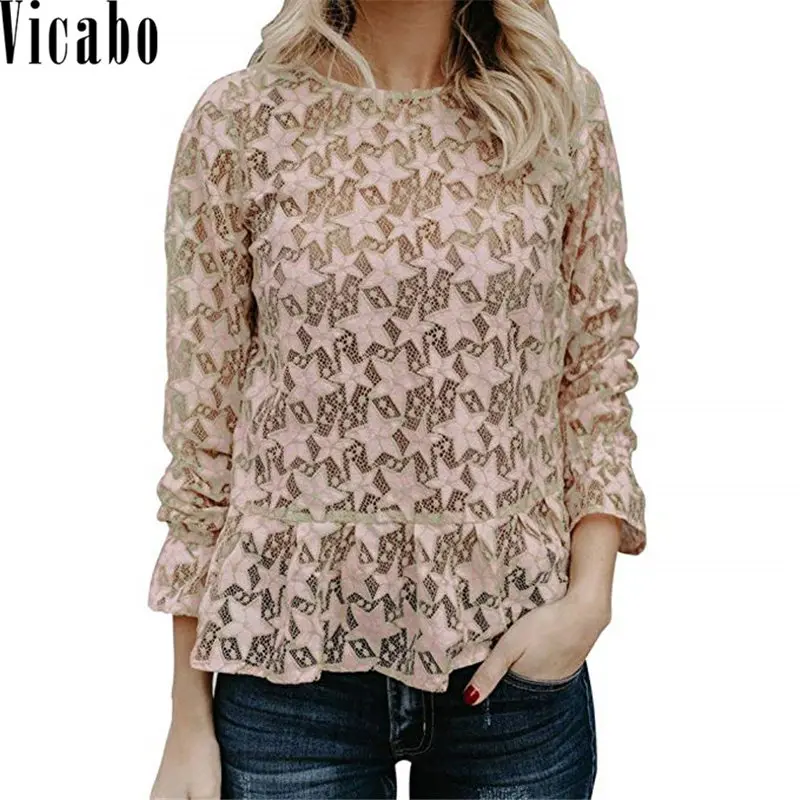 Vicabo Star Lace Hollow Out Women Blouse Shirt O neck