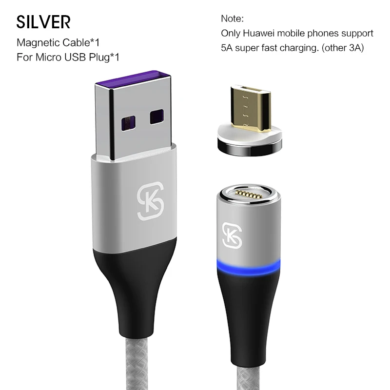 Магнитные кабели micro usb c для передачи данных SIKAI 3 в 1 5A 3A супер быстрая зарядка для iphone huawei мобильный в автомобиле QC 4,0 Реверсивный магнит - Цвет: Silver usb mocro