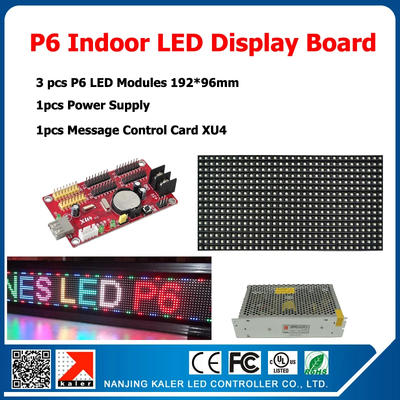 

3pcs p6 indoor led modules + 1pcs scrolling message controller +1pcs HUB08-75 + 1pcs power supply led scrolling sign full color