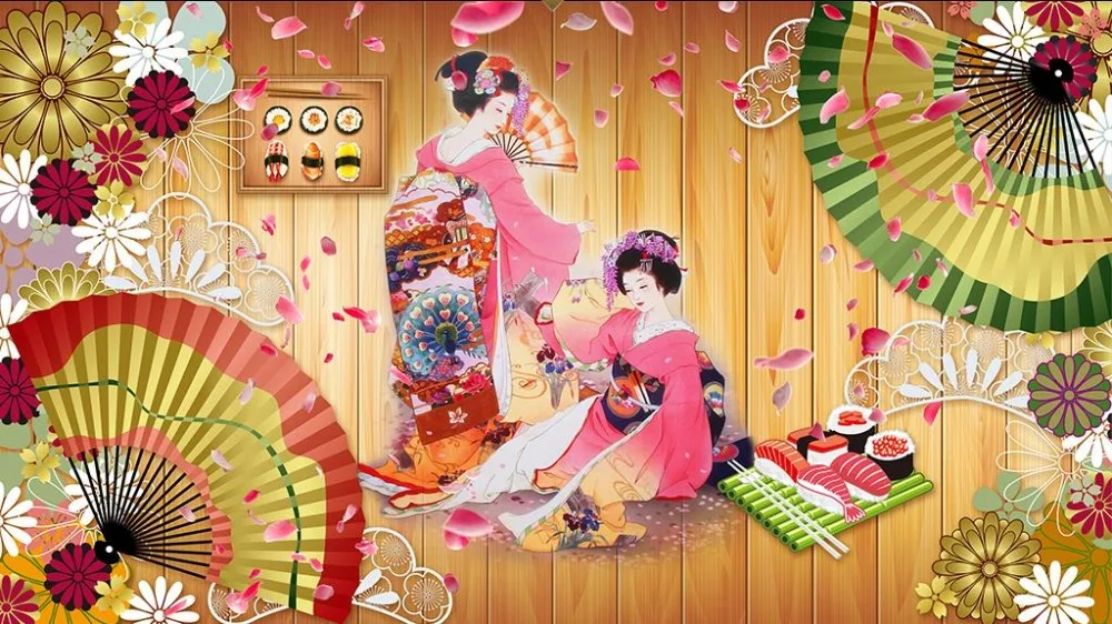 3d обои японский Ukiyo-shi Pilgrims Ретро Ностальгический Ресторан бесшовная роспись приготовления суши обувь Клубные обои