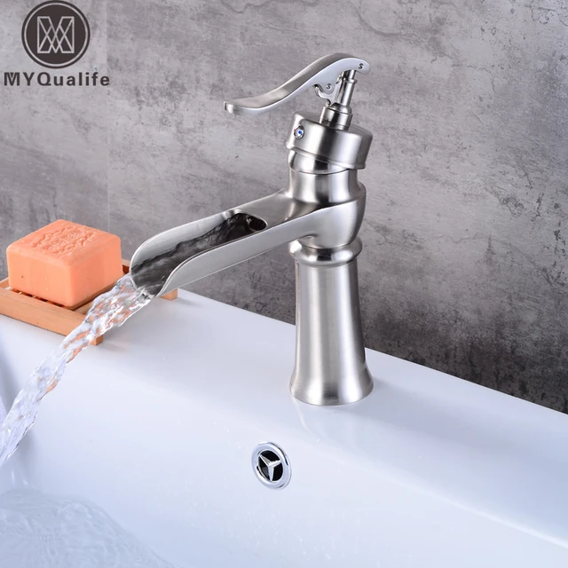 vessel sink faucets brushed nickel single handle brushed nickel waterfall basin vessel sink faucet one handle deck mounted pump hot and cold mixer vessel sink faucets brushed nickel single handle brushed nickel waterfall basin vessel sink faucet one handle deck mounted pump hot and cold mixer