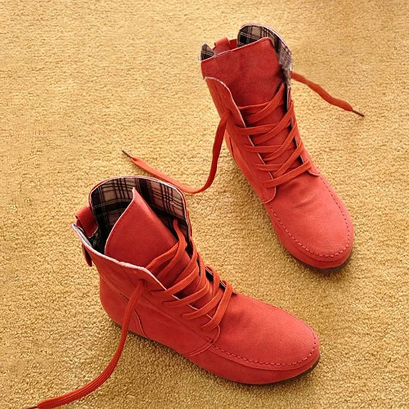 Weweya/зимние женские ботинки; модная женская обувь; женские повседневные ботильоны на плоской подошве; однотонная Осенняя женская обувь; Botas Mujer - Цвет: Watermelon Red Fur