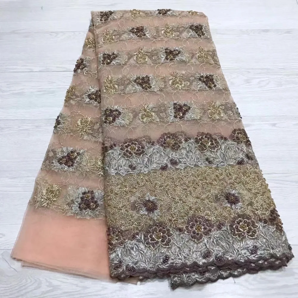 

French lace fabric 5yds/pce dhl beads beaded tube fabrics women gorgeous luxury bright party event dresses 2019 high quality new