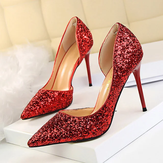 BIGTREE/обувь; новые женские туфли-лодочки; пикантные свадебные туфли на высоком каблуке; цвет золотой, серебряный; женская обувь; белая женская обувь на шпильке - Цвет: Красный
