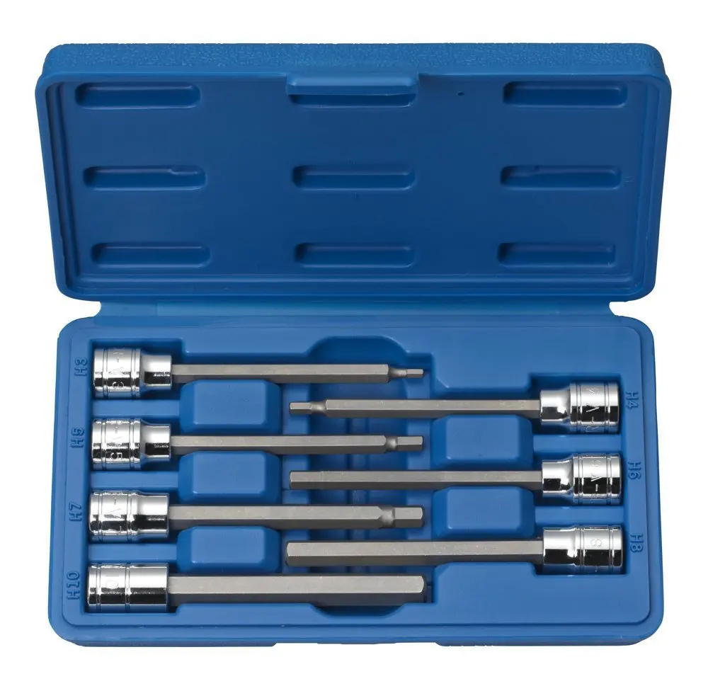 

7PC 3/8 Inch Drive Hex Bit Socket Set Metric Extra Long Reach Socket Wrench Set Car Repair tool 110mm Chrome Vanadium CRV