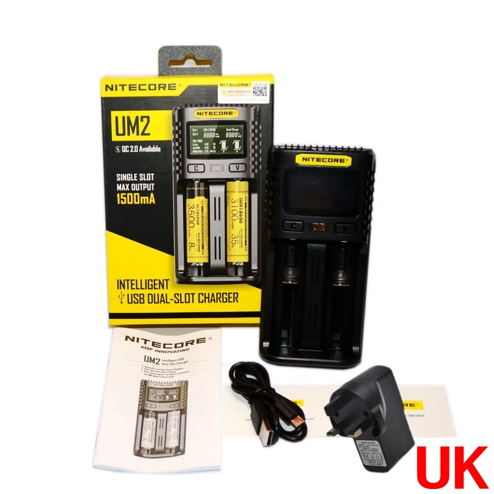 NITECOR UM4 UM2 C4 VC4 LCD Смарт зарядное устройство для Li-ion/IMR/INR/ICR/LiFePO4 18650 14500 26650 AA 3,7 1,2 V 1,5 V батареи D4 - Цвет: UM2 add USB power