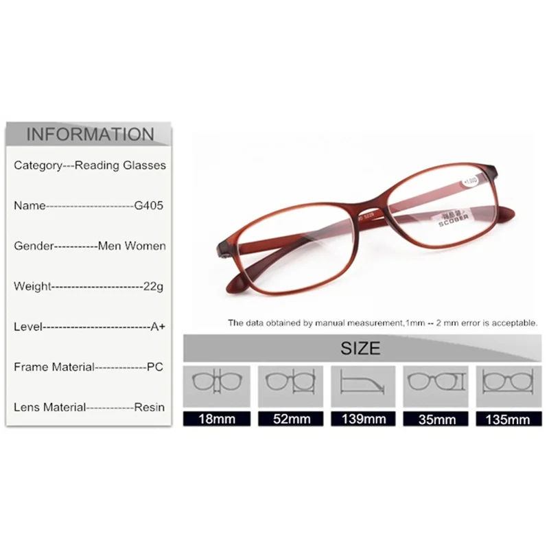 SWOKENCE натуральная TR90 сверхлегкие Жесткие очки для чтения для мужчин и женщин HD линзы черные или коричневые большие размеры очки для дальнозоркости G405