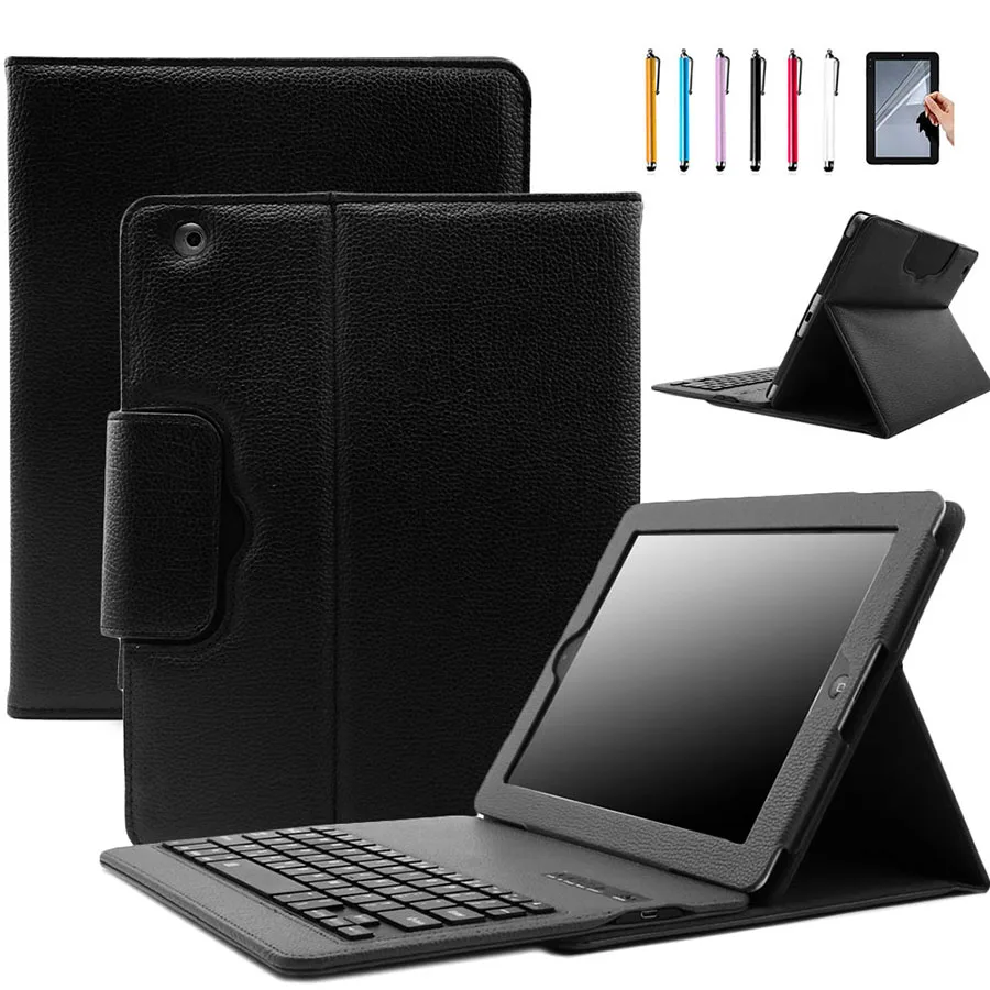 

2-in-1Tablet Bluetooth Keyboard Case For iPad mini 1 2 3 PU Leather Stand Cover Wireless Keypad Protective Case Skin+Film+Pen