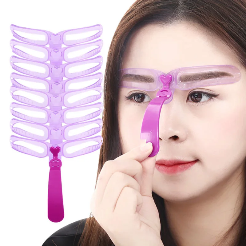 New Reusable 8 in1 Eyebrow Shaping Template Helper Eyebrow Stencils Kit Grooming Card Eyebrow Makeup Tools